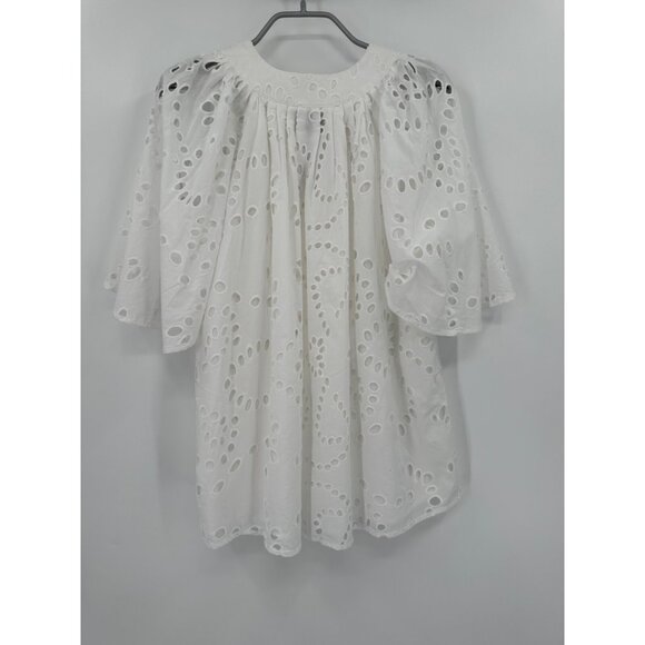 Tuckernuck White Eyelet Lace Finley Flutter Sleeve Top sz M Medium Blouse - Picture 5 of 5